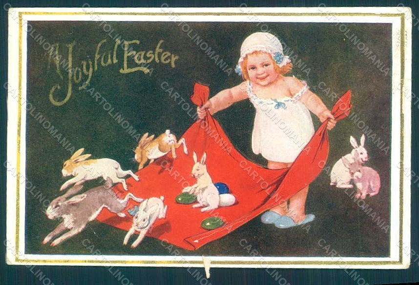 Artist Signed Flatscher M. Girl Rabbit Egg Easter Relief WRINKLES pc HR0555 – fronte
