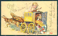 Artist Signed Child Girl Egg Easter Greetings Hare s. 306 Relief postcard HR0558 – fronte