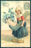 Artist Signed Clapsaddle ? Dutch Girl Egg Myosotis Easter Relief postcard HR0562 – fronte