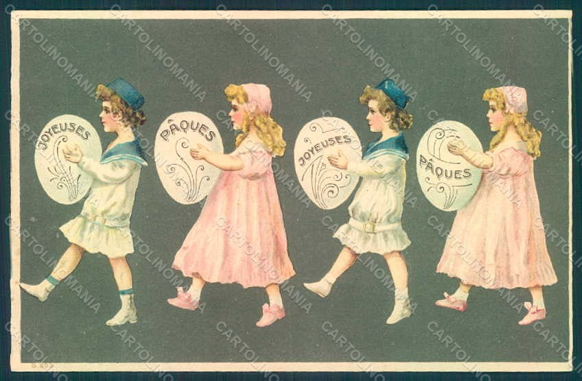 Artist Signed Children Easter Greetings serie 303 Relief postcard HR0563 – fronte