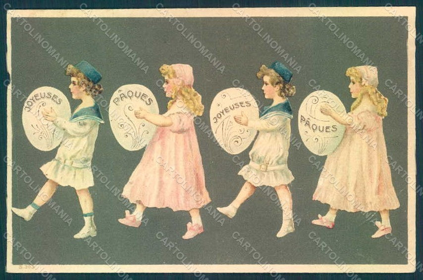 Artist Signed Children Easter Greetings s. 303 Relief ABRADED WRINKLES pc HR0564 – fronte