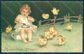 Artist Signed Child Chamber Pot Chick Easter Greetings Relief postcard HR0565 – fronte