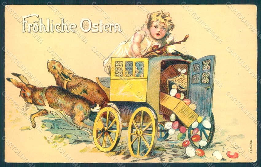 Artist Signed Child Girl Egg Hare Easter Greetings serie 306 Relief pc HR0570 – fronte