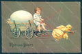 Artist Signed Child Boy Egg Chick Easter Greetings Relief postcard HR0572 – fronte