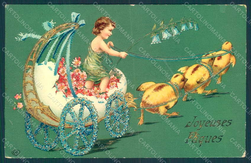 Greetings Child Boy Chick Egg Easter Relief postcard HR0577 – fronte