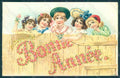 Greetings New Year Children Flowers Roses Relief postcard HR0581 – fronte
