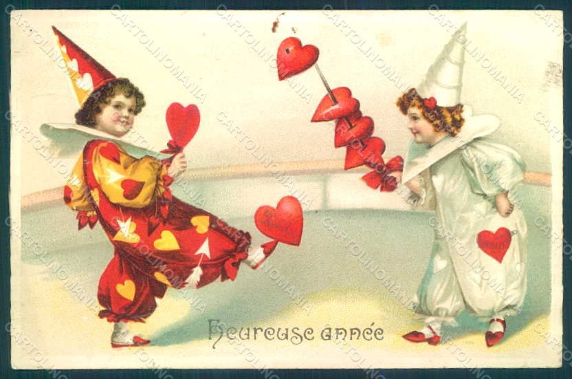 Greetings New Year Children Circus Clown Meissner & B Relief PIN HOLE pc HR0588 – fronte