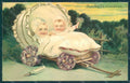 Greetings Children Twins Birth Violets Relief postcard HR0590 – fronte