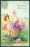 Greetings Girl Flowers Relief postcard HR0592 – fronte