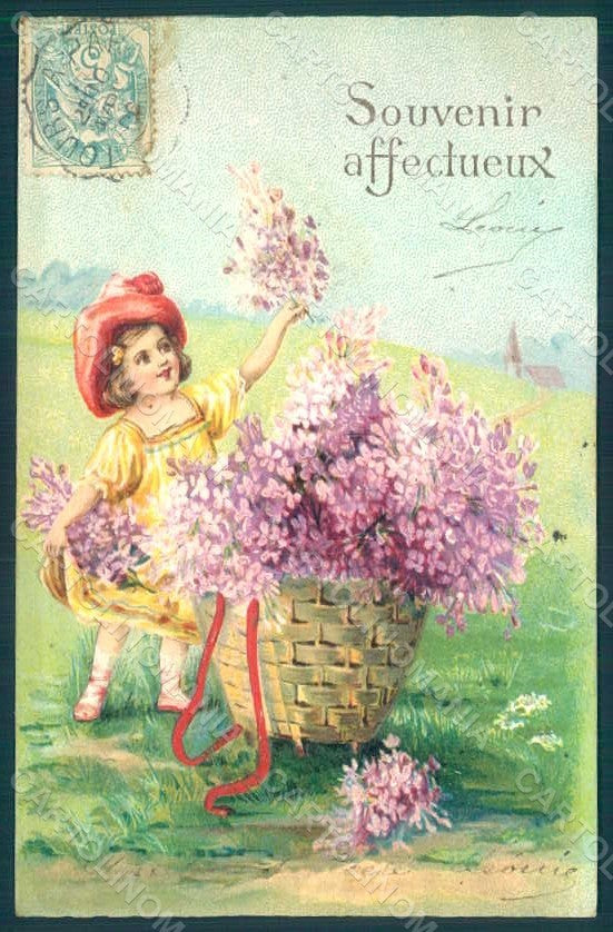 Greetings Girl Flowers Relief postcard HR0592 – fronte