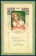 Greetings Girl Fox Terrier Dog Violets Art Nouveau s. 6142 Relief pc HR0594 – fronte