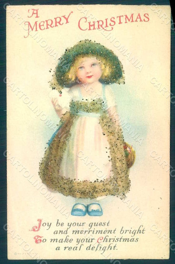 Artist Signed Clapsaddle ? Girl Christmas Greetings Relief CREASED pc HR0600 – fronte