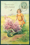 Greetings Girl Flowers Relief postcard HR0601 – fronte