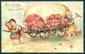 Greetings New Year Children Boy Girl Flowers Roses Relief postcard HR0603 – fronte