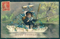 Greetings Child Boy Cat Boat Flowers Myosotis serie 655 Relief pc HR0605 – fronte