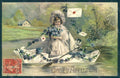 Greetings Child Girl Cat Boat Flowers serie 657 Relief pc HR0607 – fronte
