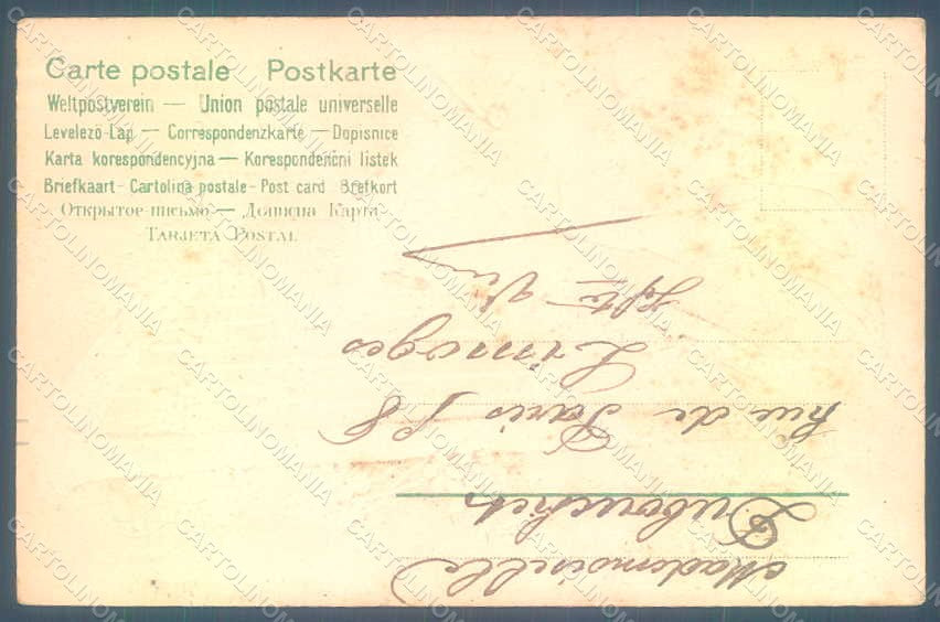 Greetings Child Boy Harp Myosotis Relief postcard HR0620 – retro