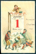 Greetings New Year Children Boy Girl Snow serie 3943 Relief postcard HR0623 – fronte