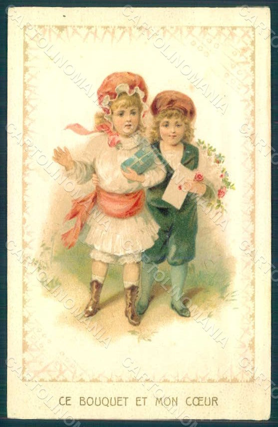 Greetings Children Child Boy Girl Relief postcard HR0627 – fronte