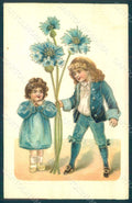 Greetings Children Boy Girl Cornflower serie 396 Relief postcard HR0628 – fronte