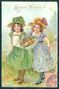 Greetings New Year Children Girl Relief postcard HR0630 – fronte