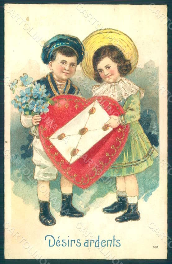 Greetings Valentine Children Child Boy Girl serie 533 Relief postcard HR0632 – fronte