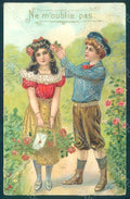 Greetings Children Child Boy Girl Roses Relief postcard HR0633 – fronte