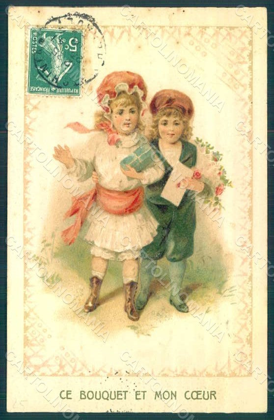 Greetings Children Child Boy Girl Relief postcard HR0641 – fronte