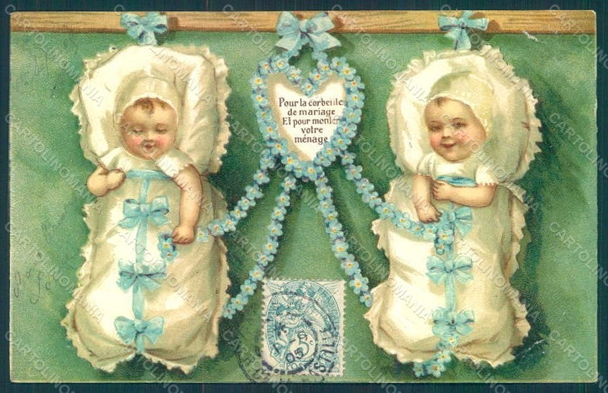 Greetings Birth Child Boy Baby Myosotis Relief postcard HR0644 – fronte