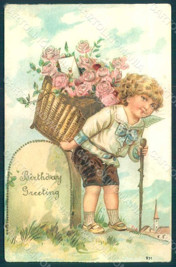 Greetings New Year Child Boy Angel Putto Roses Flowers s. 971 Relief pc HR0647 – fronte