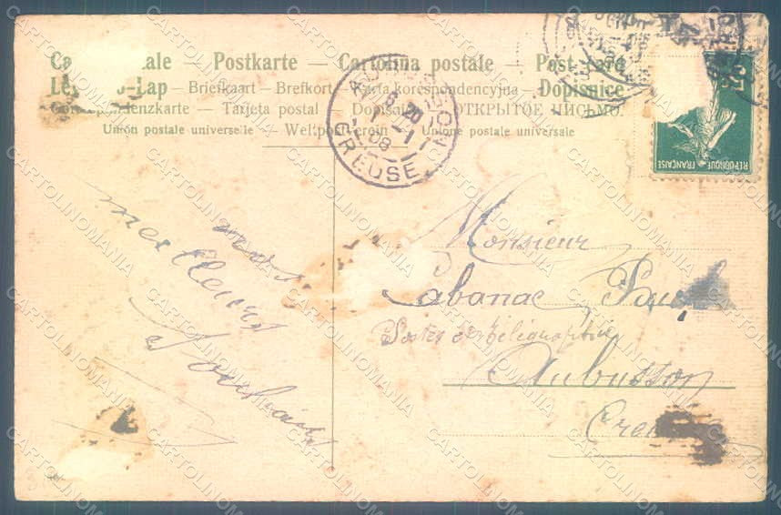 Greetings New Year Girl Violets Relief ABRADED postcard HR0652 – retro