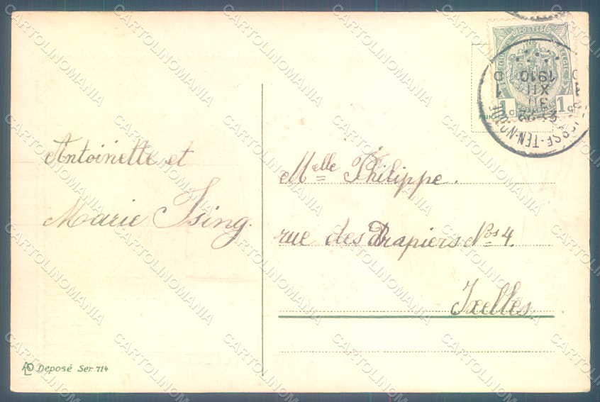Greetings Dutch Child Boy Boat Violets Relief postcard HR0656 – retro