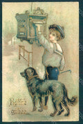 Greetings Child Boy Golden Retriever Dog Mailbox Relief postcard HR0660 – fronte