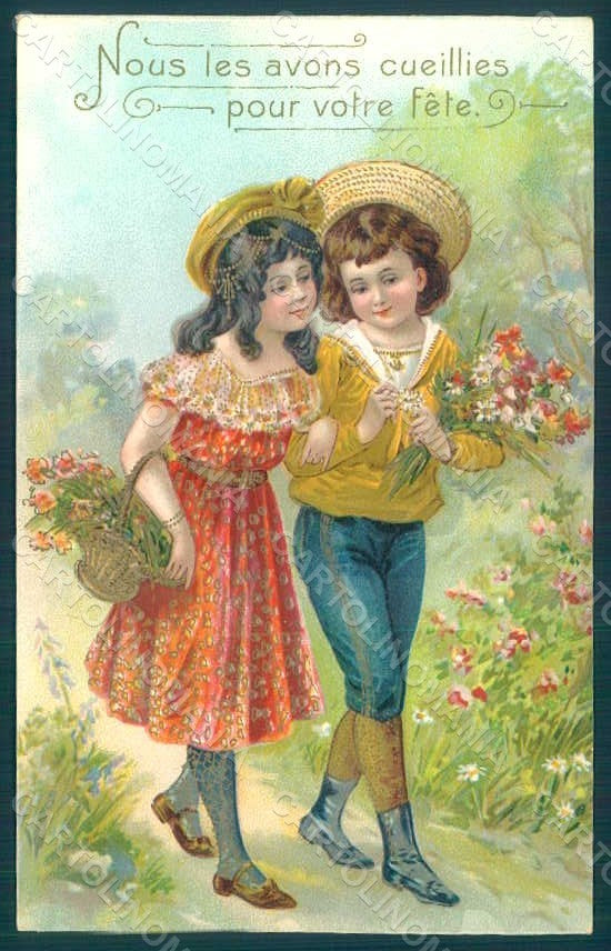 Greetings Children Child Boy Girl Relief postcard HR0668 – fronte