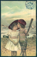 Greetings Children Child Boy Girl Beach Sea serie 574 Relief postcard HR0669 – fronte