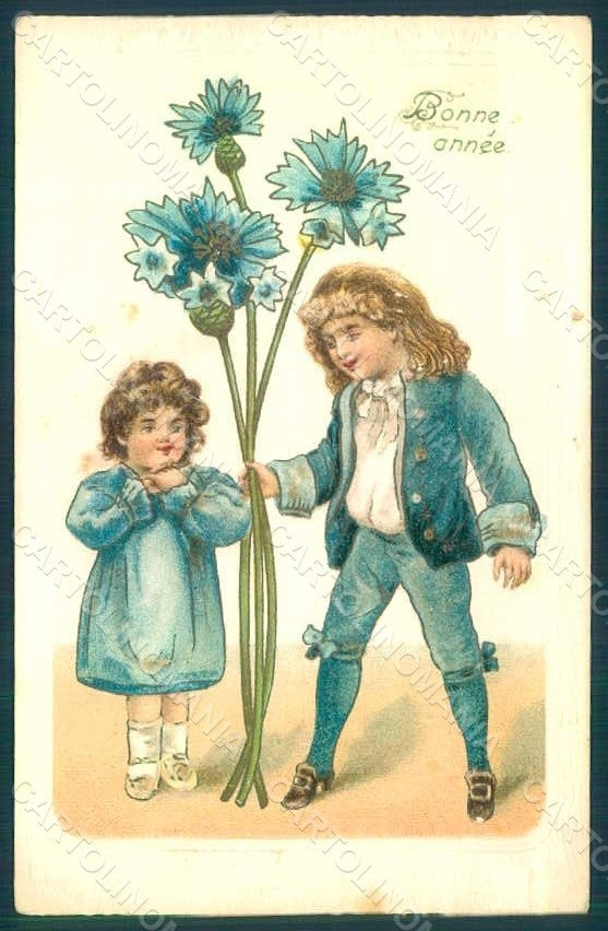 Greetings Children Child Boy Girl Cornflower s. 396 Relief postcard HR0671 – fronte