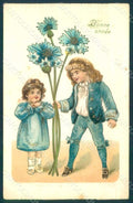 Greetings Children Child Boy Girl Cornflower s. 396 Relief postcard HR0671 – fronte