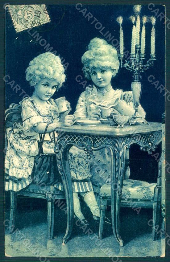 Artist Signed Children Girl Cup of Tea Relief postcard HR0672 – fronte