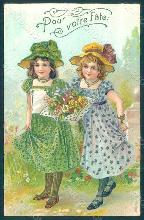 Greetings Children Child Girl Relief postcard HR0673 – fronte