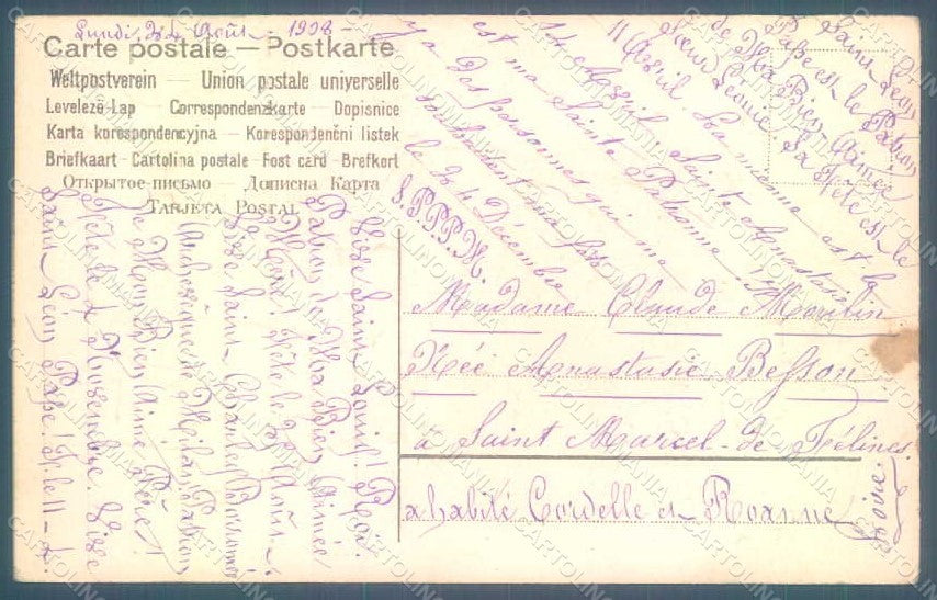 Greetings Children Child Boy Girl Myosotis Relief postcard HR0675 – retro