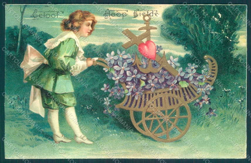 Greetings Child Boy Violets Valentine Relief postcard HR0680 – fronte