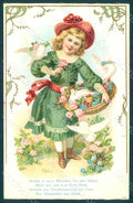 Greetings Child Girl Dove Flowers serie 7797 Relief postcard HR0681 – fronte