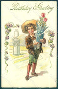 Greetings Birthday Child Boy Roses Violets Flowers s. 30 Relief postcard HR0686 – fronte