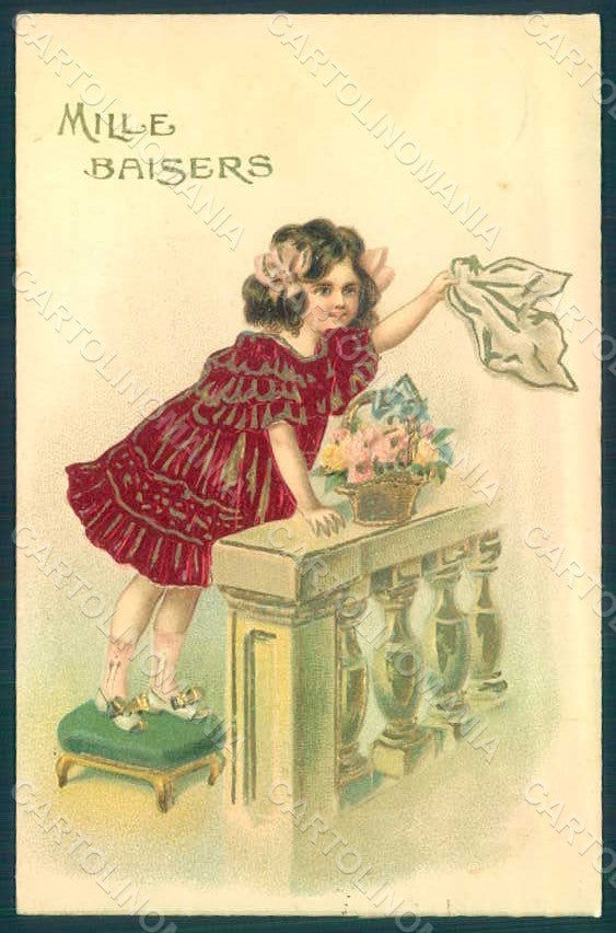 Greetings Child Girl Flowers Relief postcard HR0689 – fronte