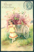 Greetings Child Girl Lilacs Flowers Relief postcard HR0695 – fronte