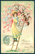 Greetings Child Girl Flowers Relief postcard HR0697 – fronte