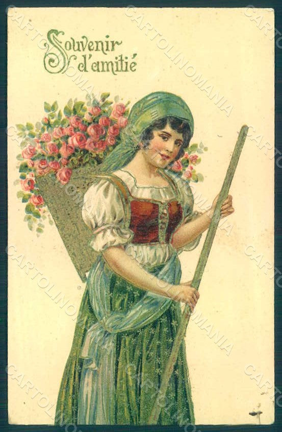 Greetings Lady Roses Flowers serie 552 Relief postcard HR0698 – fronte