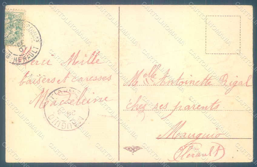 Greetings Child Girl Violets Flowers Relief postcard HR0699 – retro