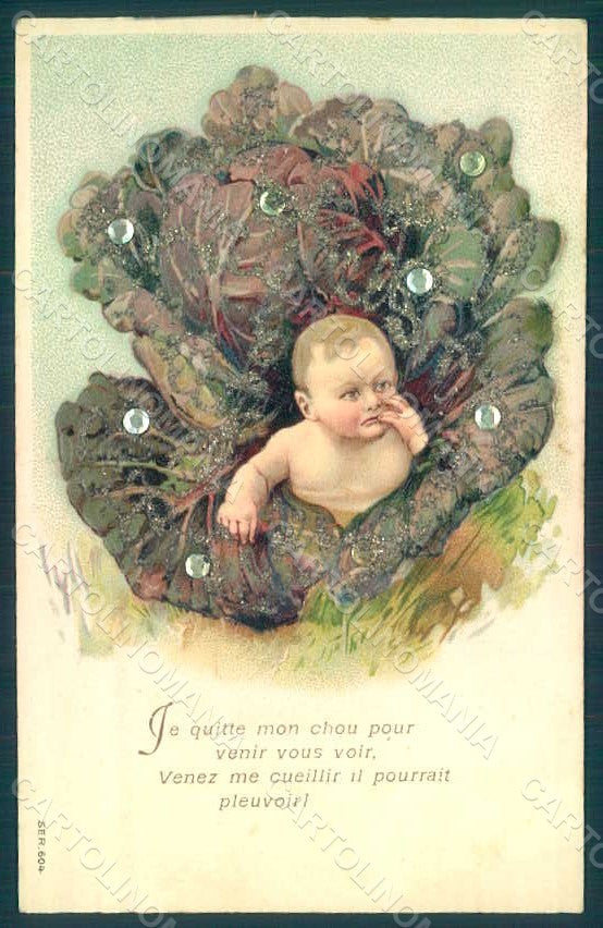 Greetings Birth Child Boy Baby Cabbage serie 604 Relief postcard HR0704 – fronte
