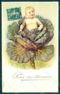 Greetings Birth Child Boy Baby Cabbage serie 604 Relief postcard HR0707 – fronte
